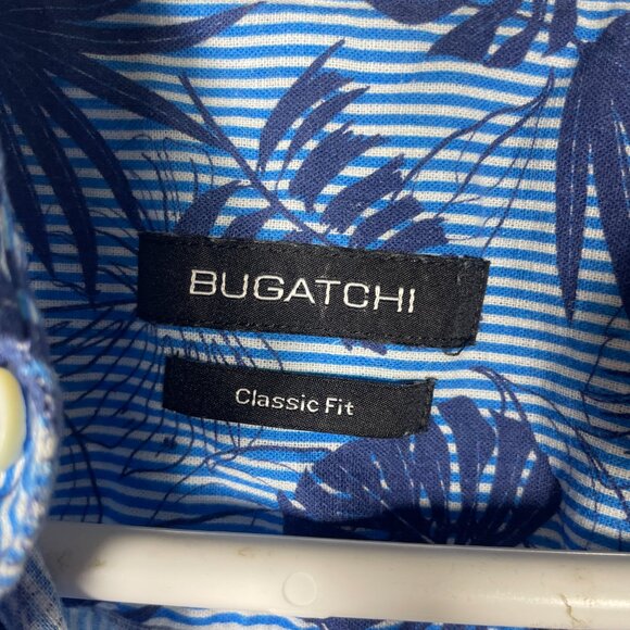 Bugatchi Men's Short Sleeve Tropical Blue Button-Up Shirt M Classic Fit! - Picture 3 of 5